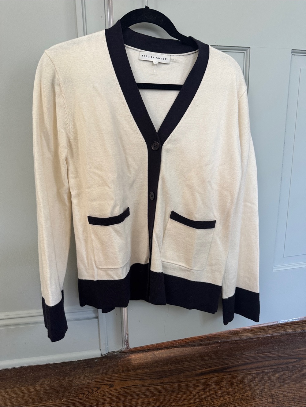 English Factory Cream and Black Trim Button-Front Cardigan